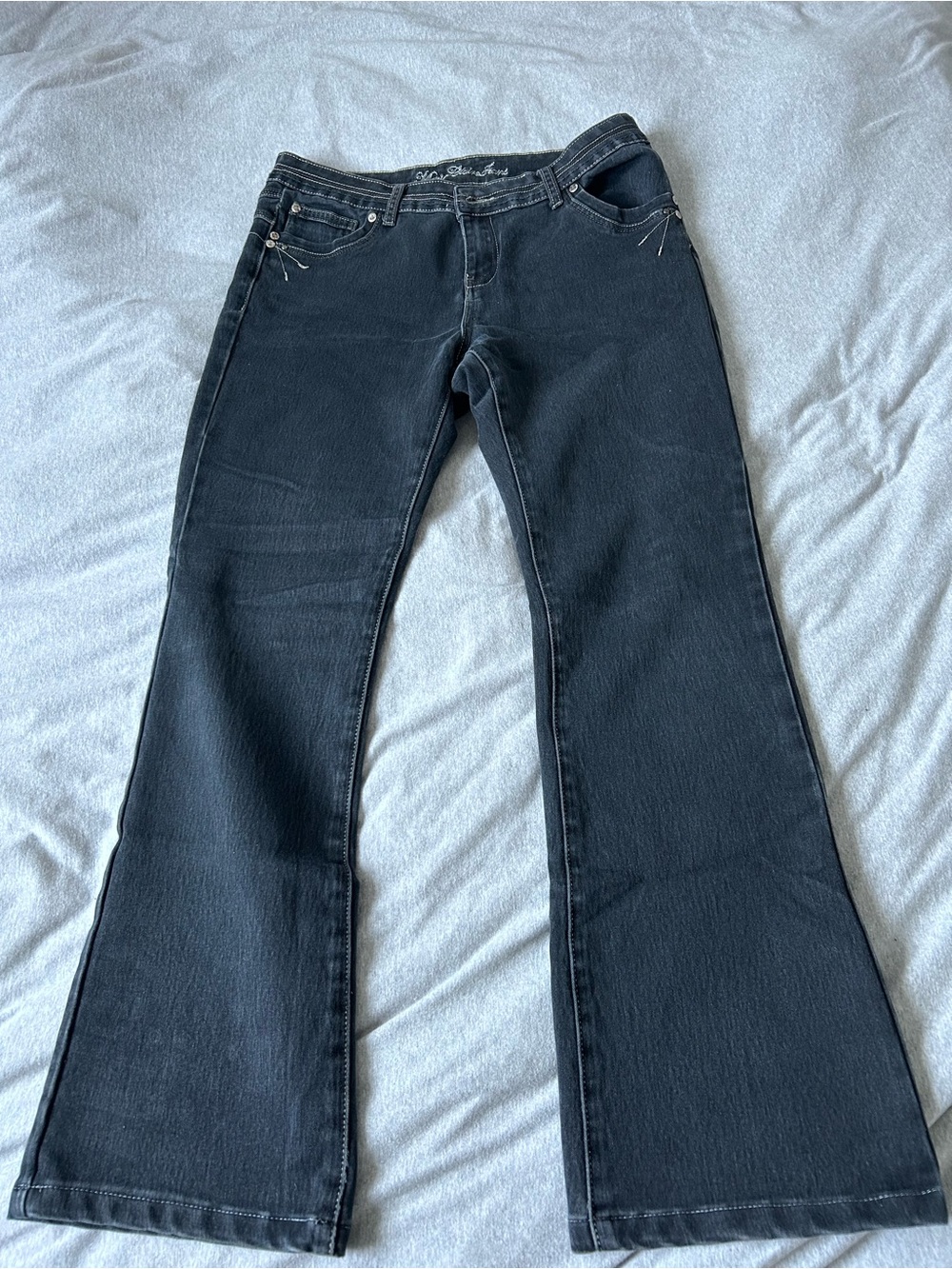 Black Flare Jeans with Subtle Embroidery